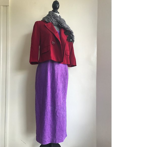 VINTAGE Santa Fe Midi Linen Purple Sheath Dress S - Picture 10 of 11